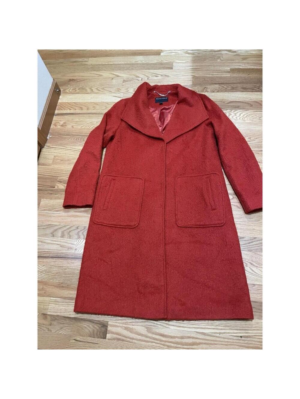 Bernardo Shawl Collar Wool Blend Winter Dress Coat L Large Orange Red Womens